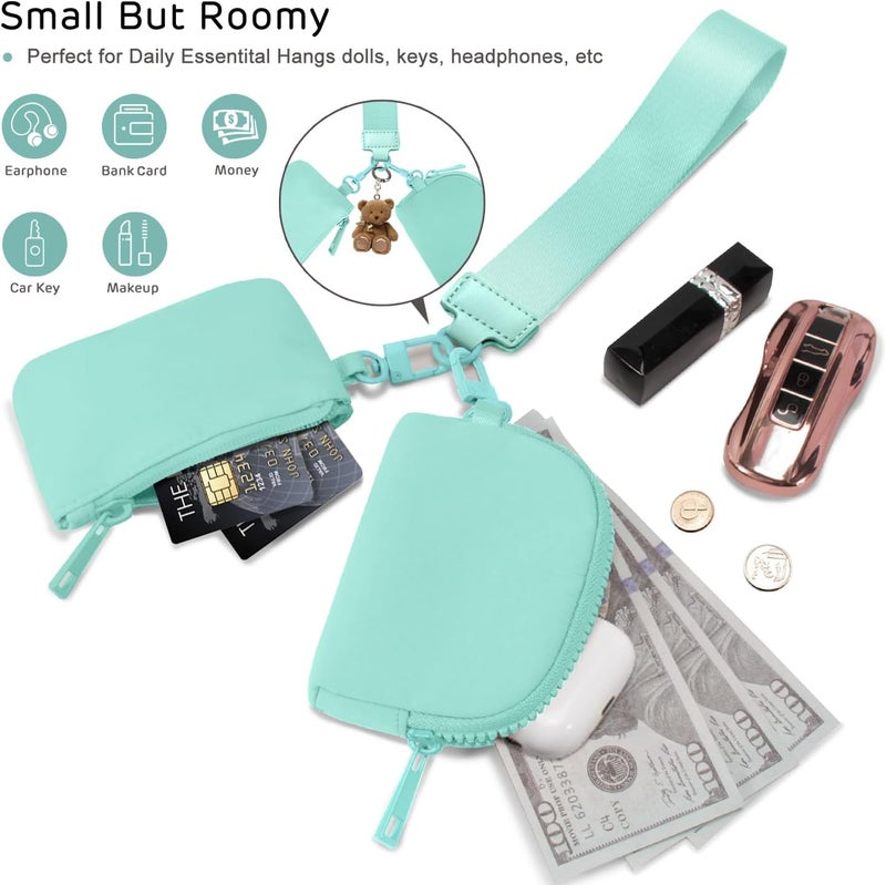 Viverte Mini Zip Around Wristlet Wallets for Women Small Portable Coin Purse Dual Pouch Keychain Wristlet Gifts for Women Travel Sports Outdoors (Light Green) - Image 4